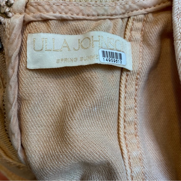 Ulla Johnson Renee Square Neck Denim Puff Sleeve Corset Cropped Top Pink Sz 0 - Picture 9 of 10